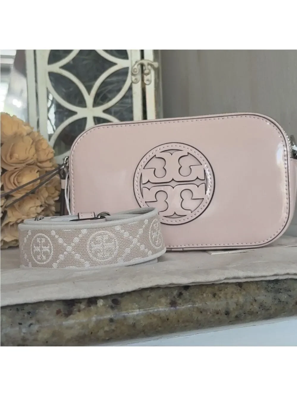 New Tory Burch MILLER SPAZZOLATO MINI CROSSBODY BAG Sift Pink